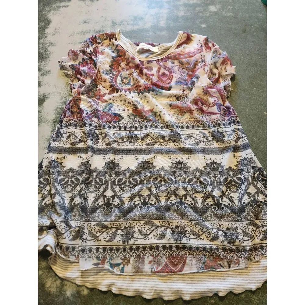 Sundance Creative Burnout Paisley Striped Short Sleeves Top sz Small